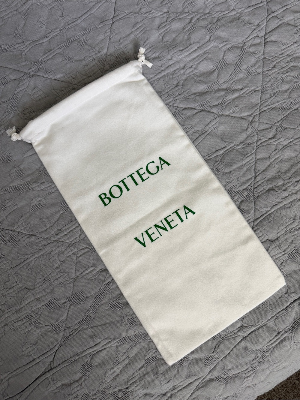 Bottega Veneta White Drawstring Pouch with Green Logo